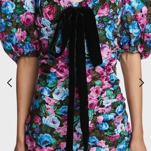 For Love‎ And Lemons Multicolor Floral Dress with Black Velvet Bow
